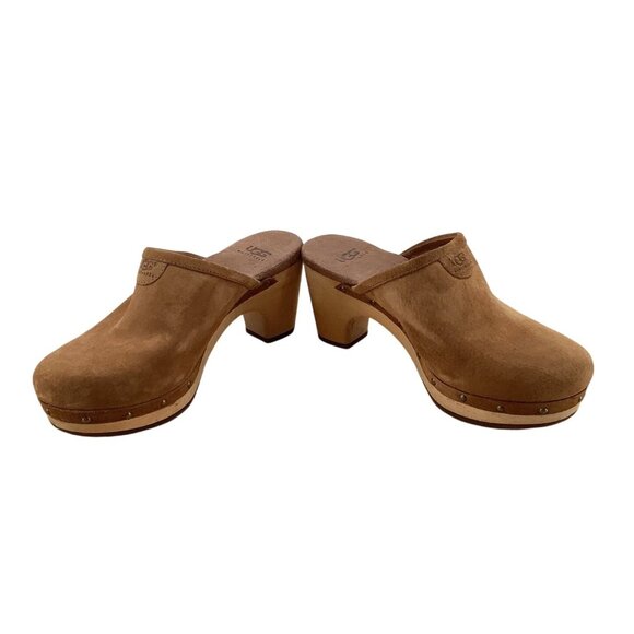 UGG JUDI CHESTNUT SUEDE / WOOL 2.75" CLOG PLATFORM HEELS SIZE US 6 WOMEN - Picture 7 of 8